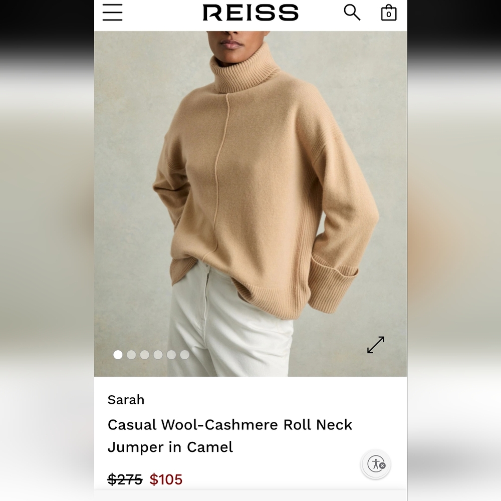 Reiss Casual Wool-Cashmere Roll Neck Jumper in Camel - Picture 11 of 11